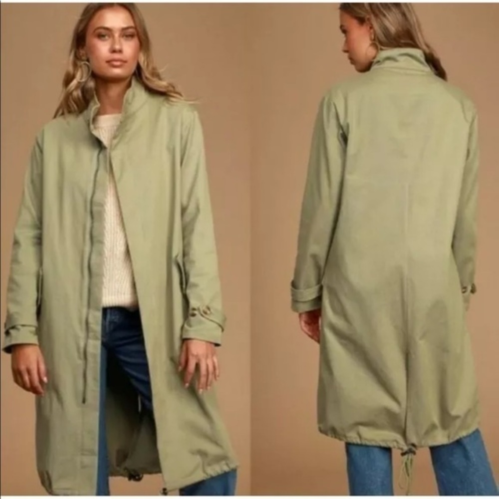 Lulus green‎ trench coat cotton size M